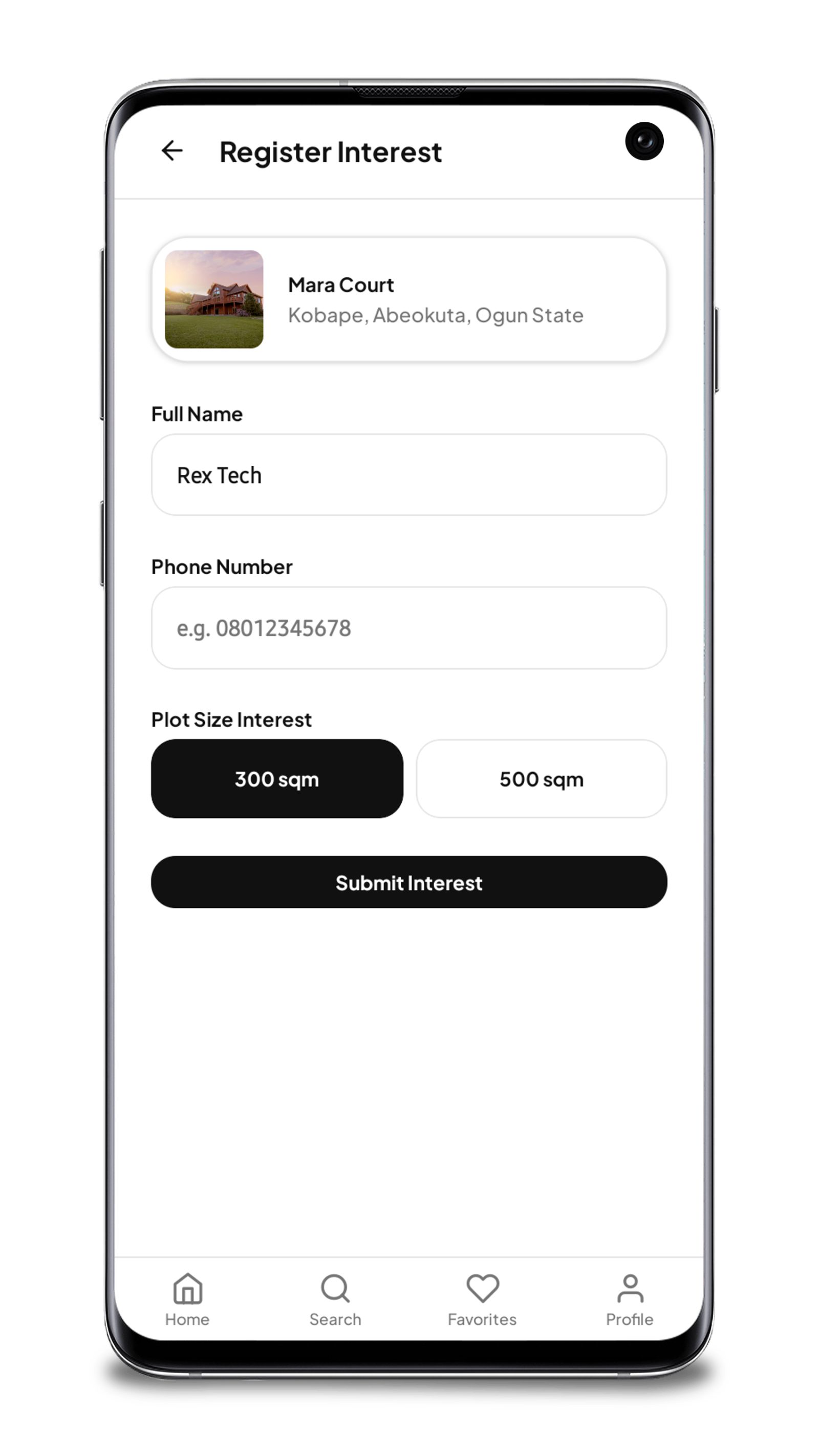 Rex Homes and Properties Mobile App screenshot