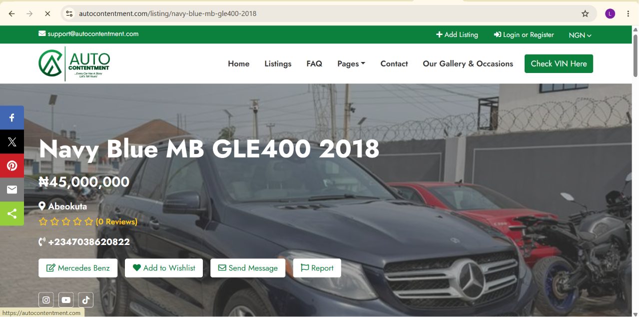 AutoContentment Website screenshot